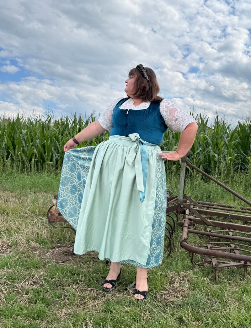 Dirndl Alpenfee, Laura, Samt, Maxidirndl, Petrol, große Größen
