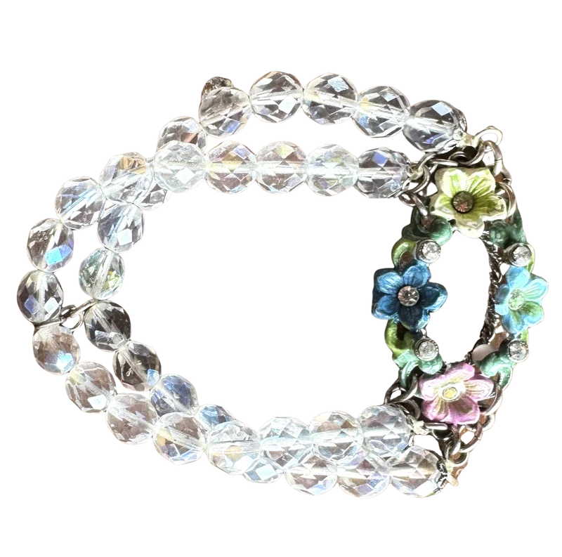 Trachten Armband, weiß, Perlen, Steinchen, Blumen
