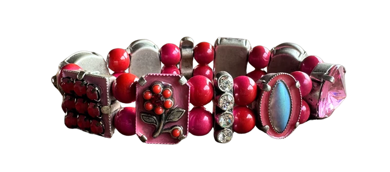 Trachten Armband, pink, Perlen, Steinchen