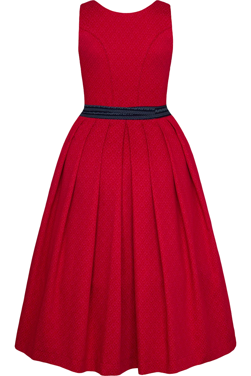 Dirndl lang aus Baumwolle mit eckigem Ausschnitt - rot marine