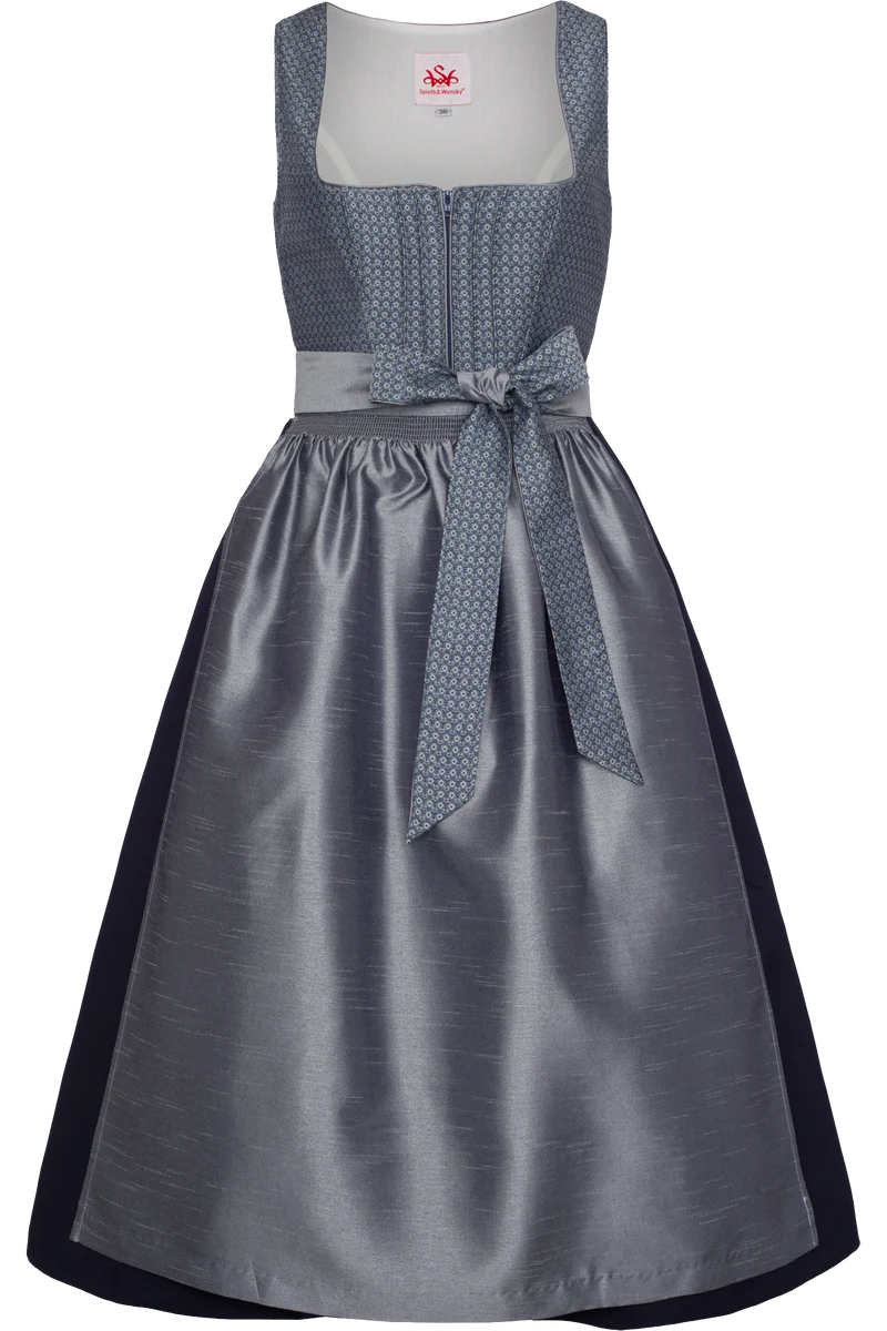 Langes Dirndl mit Herz-und Blumenjacquardmuster - blau
