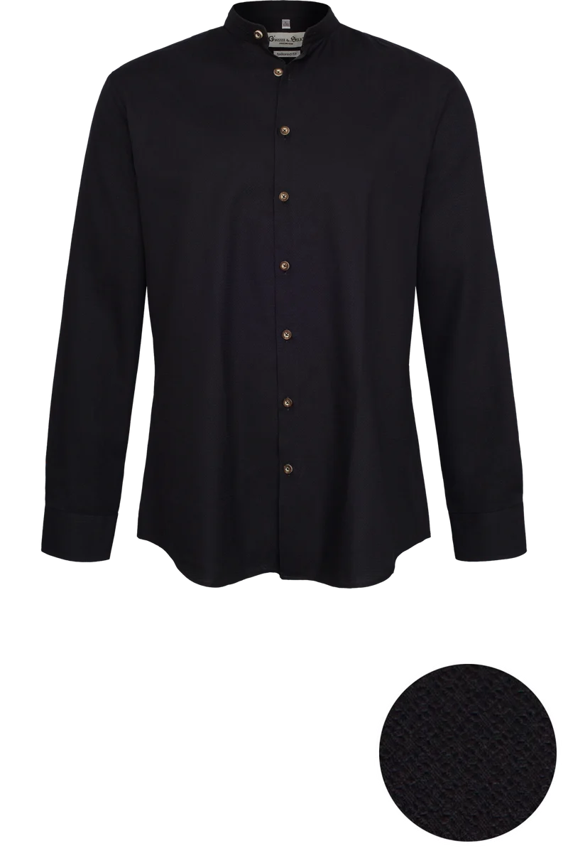 Herren Trachtenhemd mit Webmuster Tailored Fit - schwarz