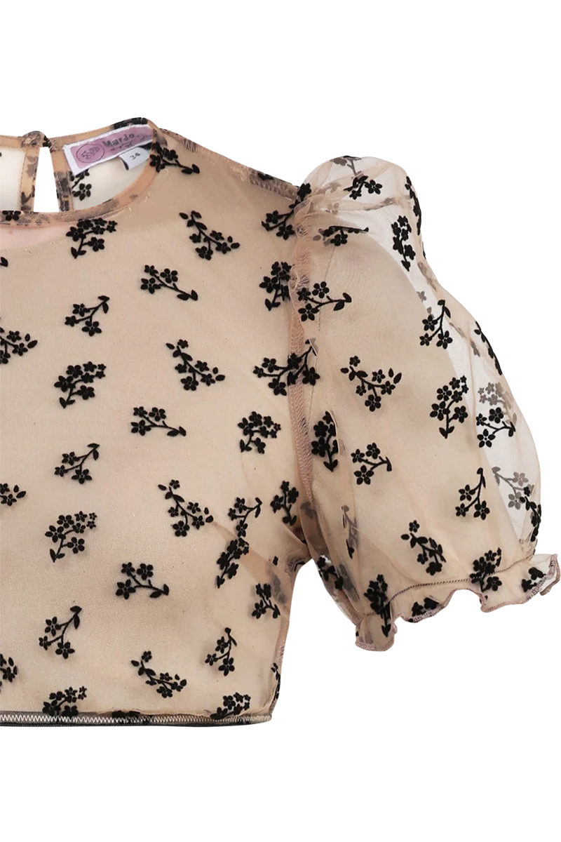Dirndlbluse mit Samtblüten und Puffärmeln Kohlwies - nude schwarz