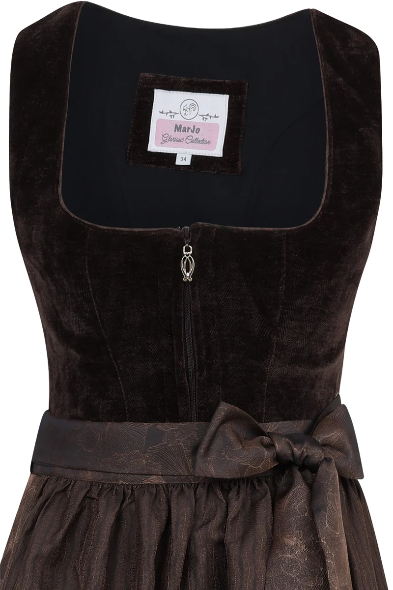 Monochromes Midi-Samtdirndl mit floralem Rock Ottenschlag 75cm - espresso