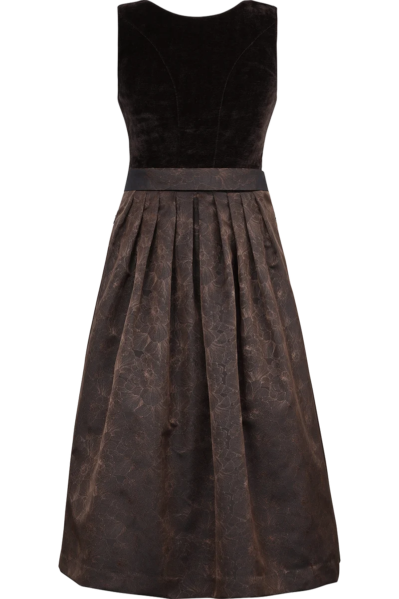 Monochromes Midi-Samtdirndl mit floralem Rock Ottenschlag 75cm - espresso