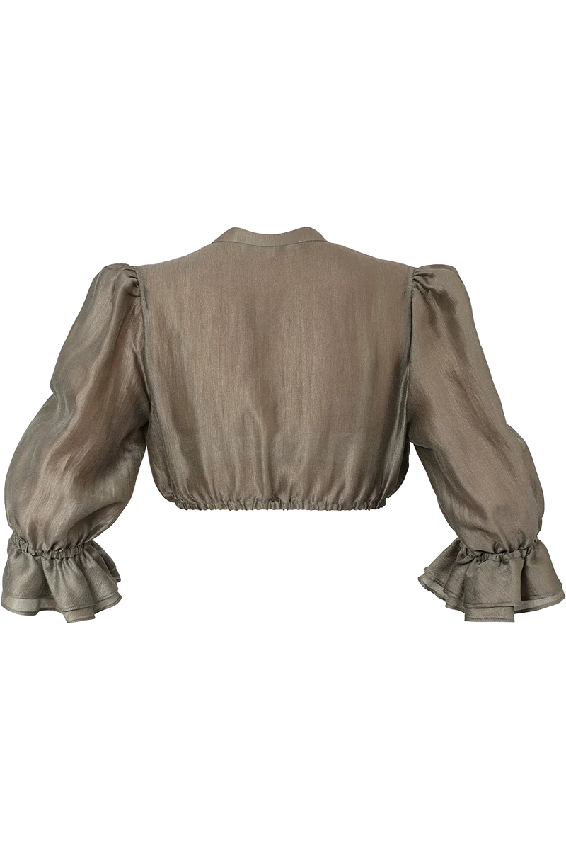 Dirndlbluse mit 3/4-Puffärmel und Rüschen - agave