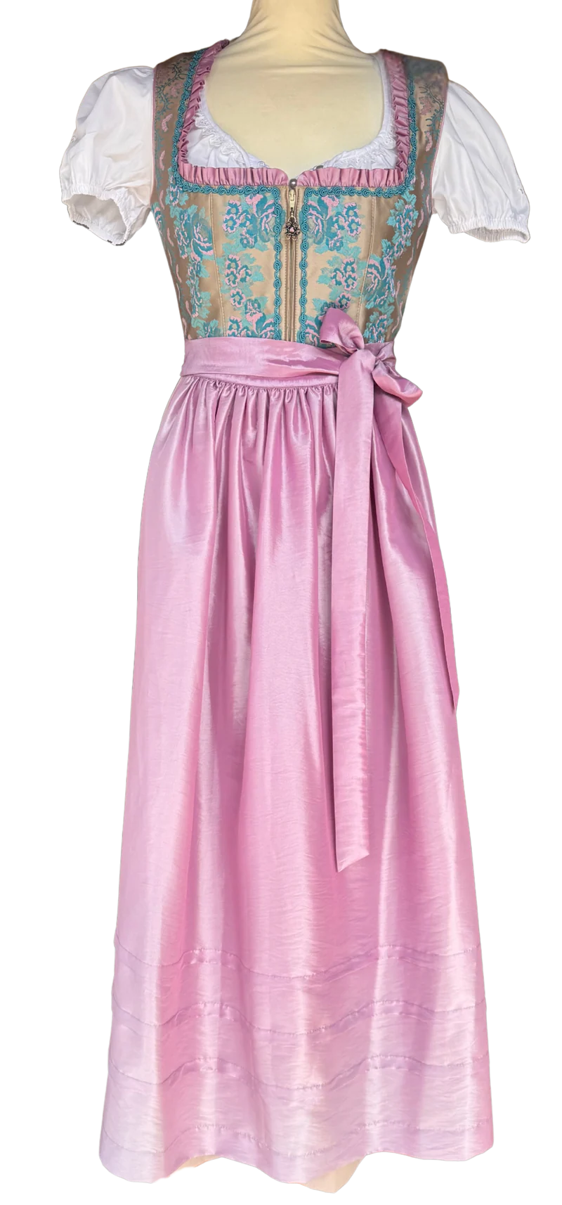 Dirndl Rose, Brautdirndl, rosa, beige gold Maxi 95 cm, Gr. 38