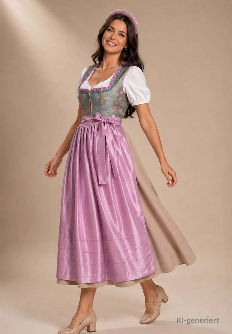 Dirndl Rose, Brautdirndl, rosa, beige gold Maxi 95 cm, Gr. 38