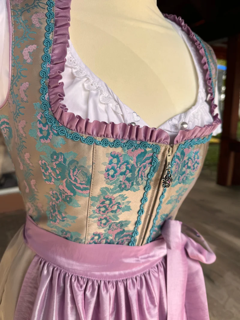 Dirndl Rose, Brautdirndl, rosa, beige gold Maxi 95 cm, Gr. 38