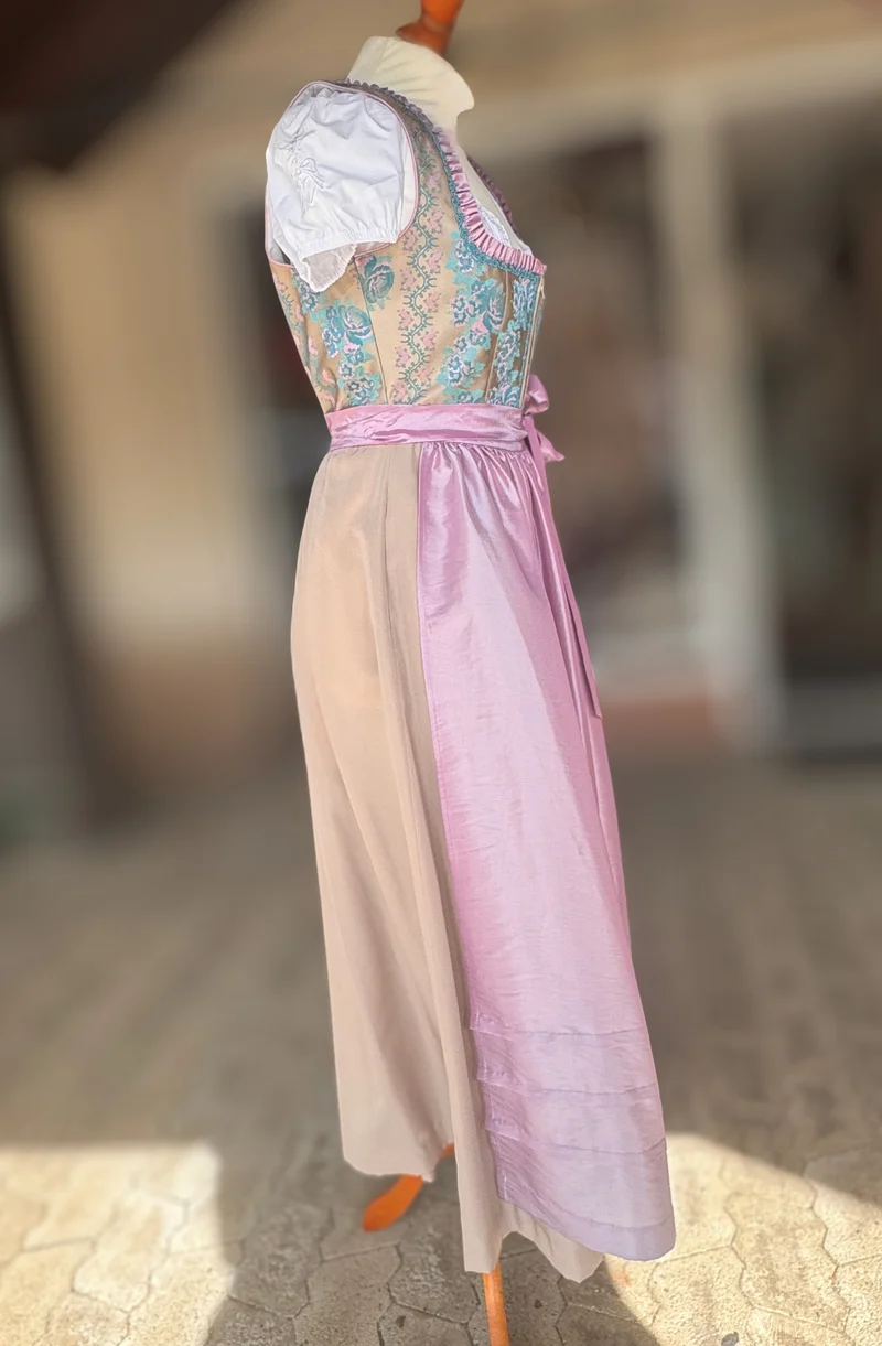 Dirndl Rose, Brautdirndl, rosa, beige gold Maxi 95 cm, Gr. 38