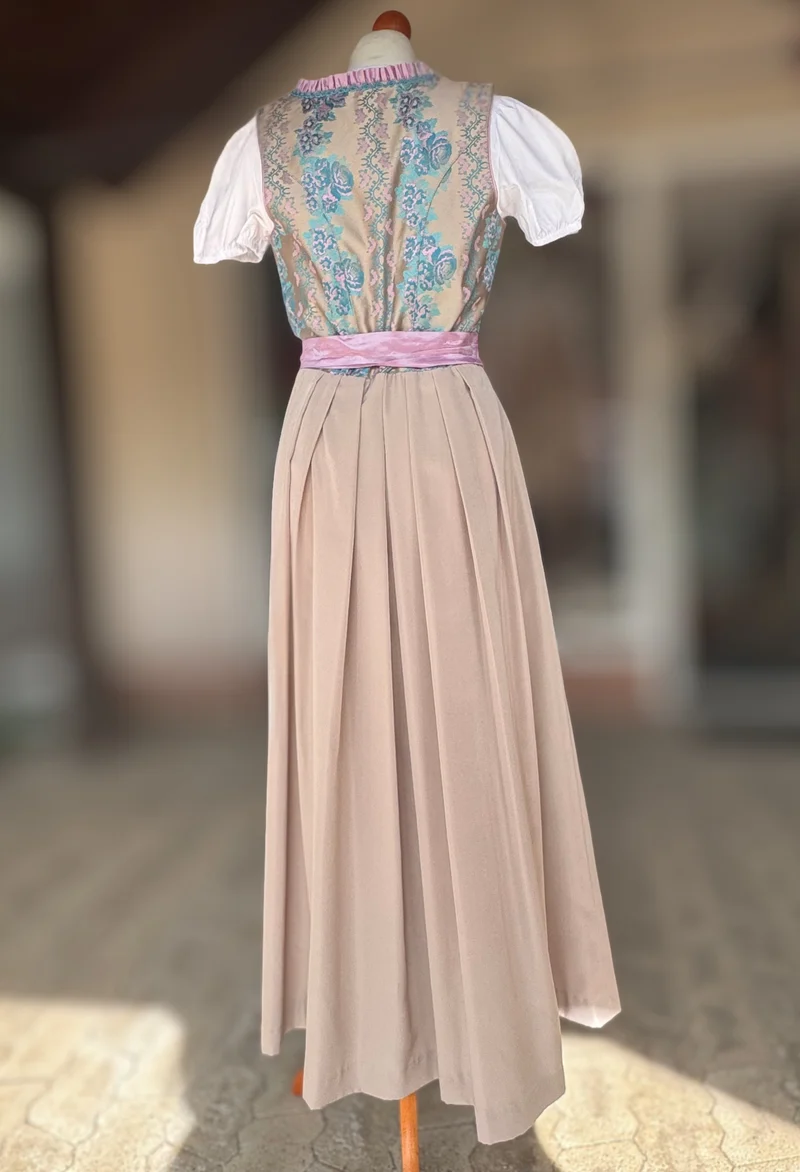 Dirndl Rose, Brautdirndl, rosa, beige gold Maxi 95 cm, Gr. 38