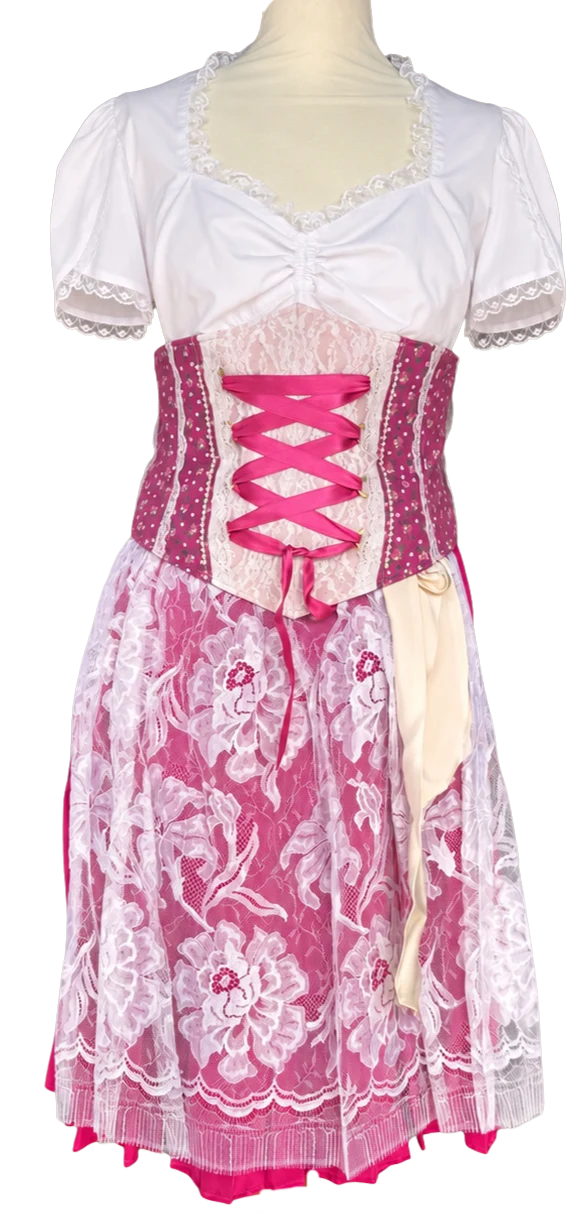 Tian von Tastique Dirndl, 4-Teiler Mieder, Rock, Schürze, pink, Gr. 38 Unikat
