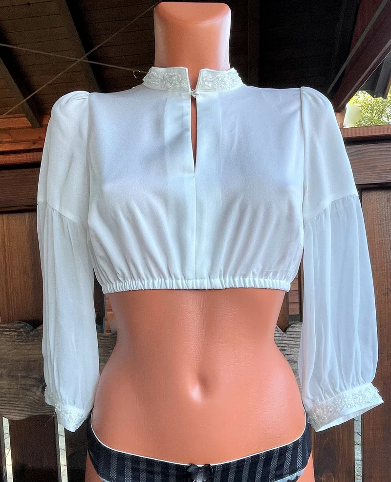 Dirndlbluse Krüger, Anthea, hochgeschlossen, 3/4 Arm, ecru, Gr. 40