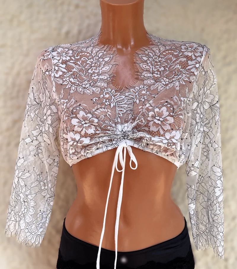 Dirndlbluse, Spieth & Wensky Epire, Spitze, creme schwarz