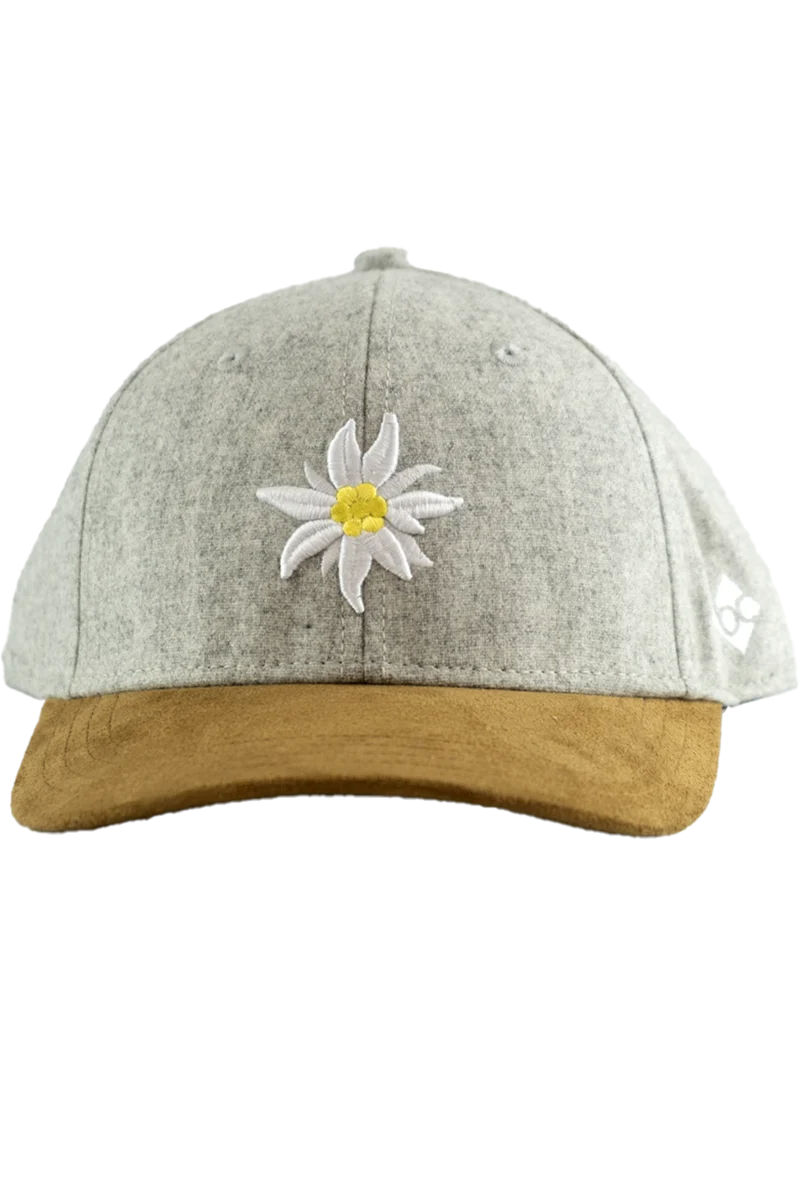 Unisex Flanell-Cap mit 3D-Edelweiß-Stickerei - hellgrau
