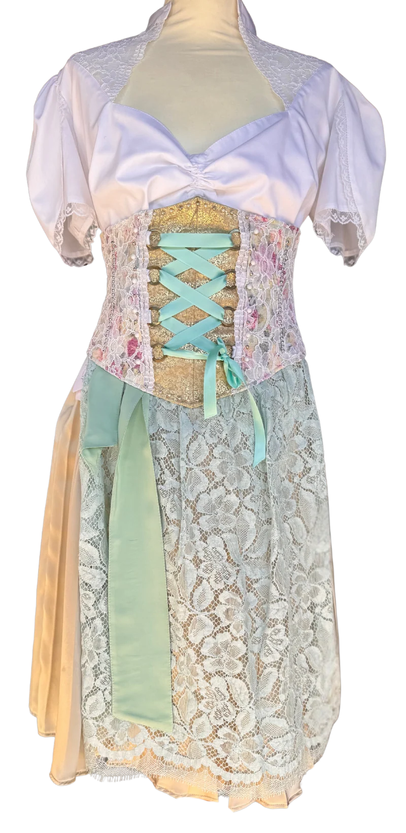 Tian von Tastique Dirndl, 4-Teiler Mieder, Rock, Schürze, Gr. 34 Unikat