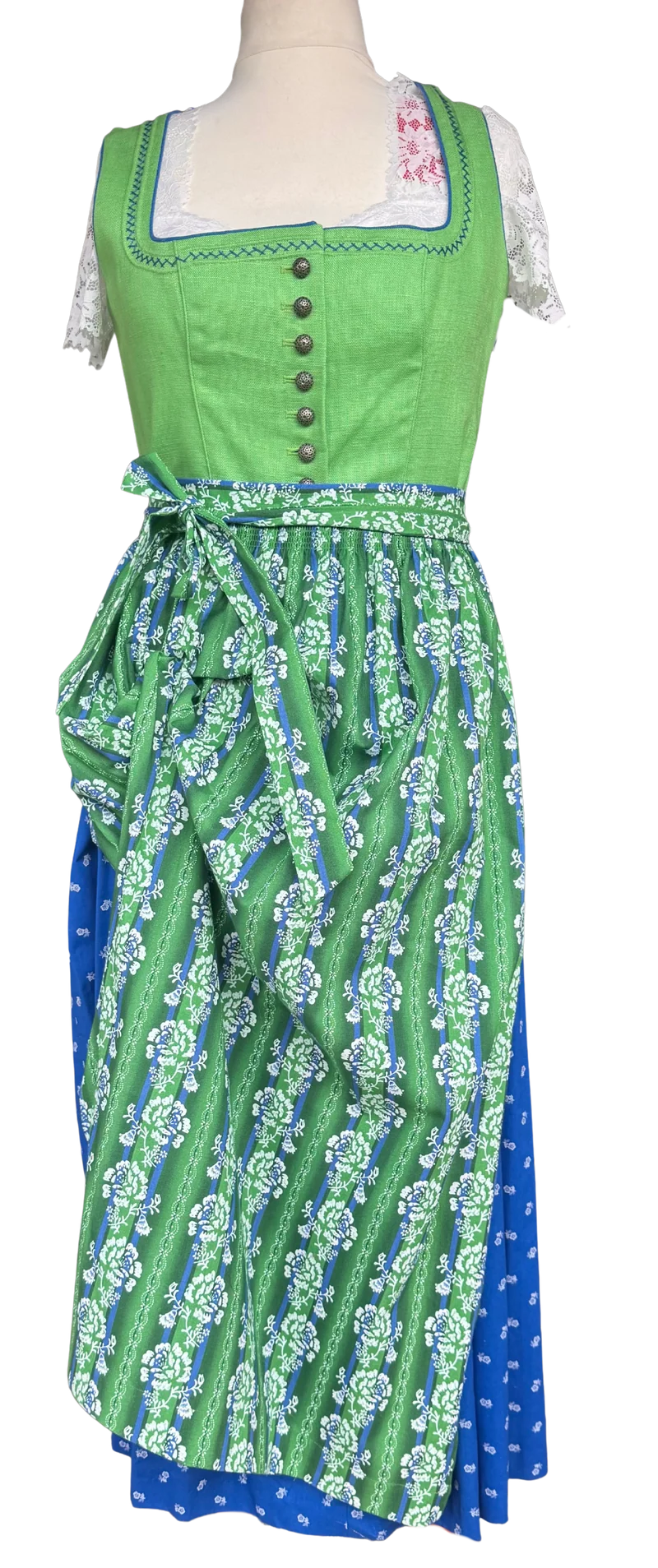 Kaiseralm Dirndl, lang, Mixi Leinen, blau, grün, Gr. 44