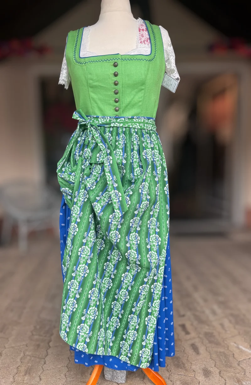 Kaiseralm Dirndl, lang, Mixi Leinen, blau, grün, Gr. 44