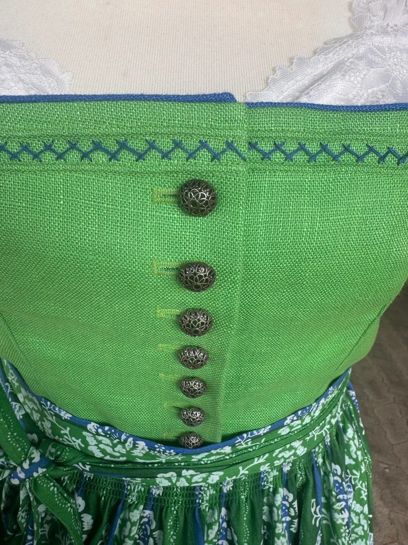 Kaiseralm Dirndl, lang, Mixi Leinen, blau, grün, Gr. 44