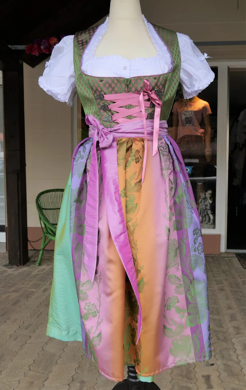 Dirndl Melega, Pam, Grün, lila, rosa Midi, Gr. 38/40