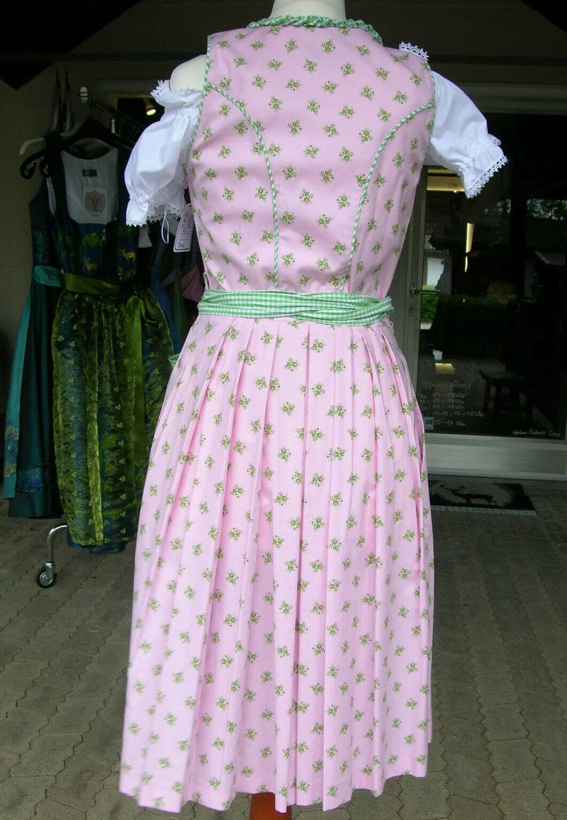 Dirndl Trachten Stil, Waschdirndl, grün, rosa, Midi 60 cm, Gr. 34