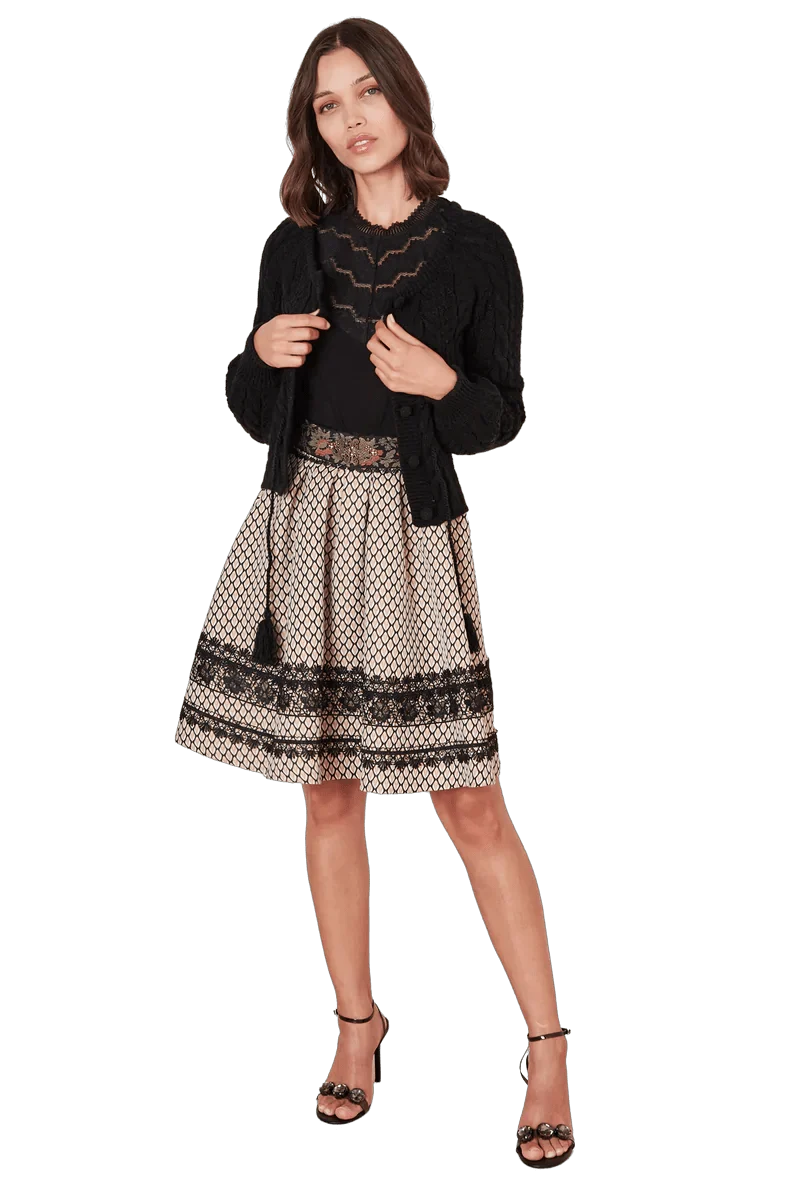 Trachten Rock Midi, Aenna, schwarz, beige, Krüger Collections, Gr. 42