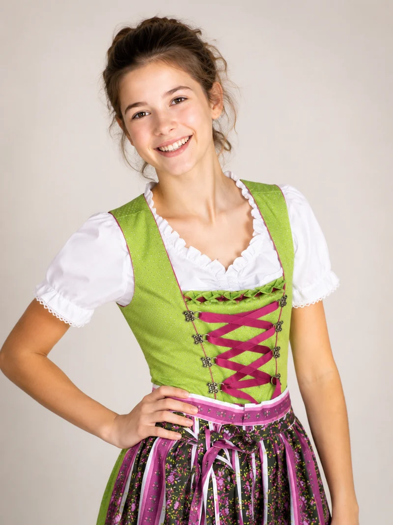 Kinderdirndl, Jugenddirndl, grün, Pink, Isar Trachten