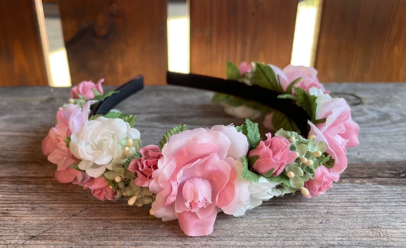 Blüten Haarreifen zum Dirndl, rosa, pink, grün, Braut