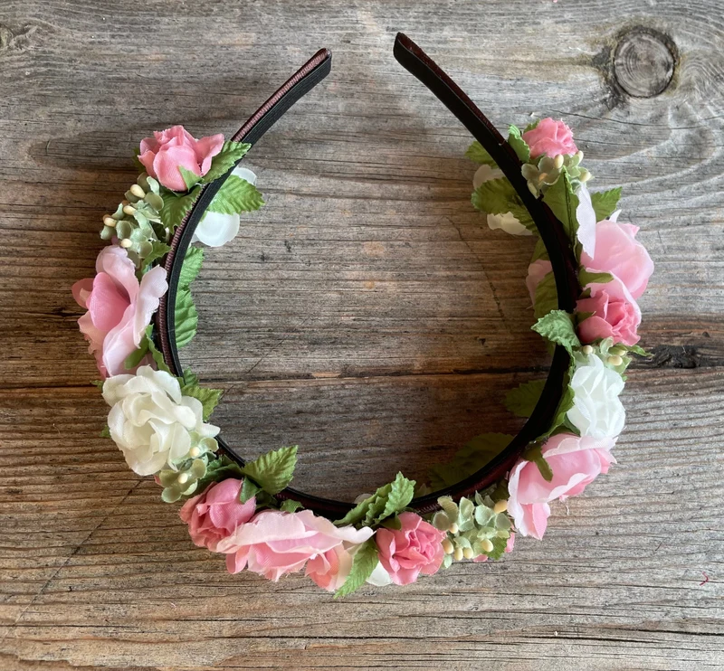 Blüten Haarreifen zum Dirndl, rosa, pink, grün, Braut