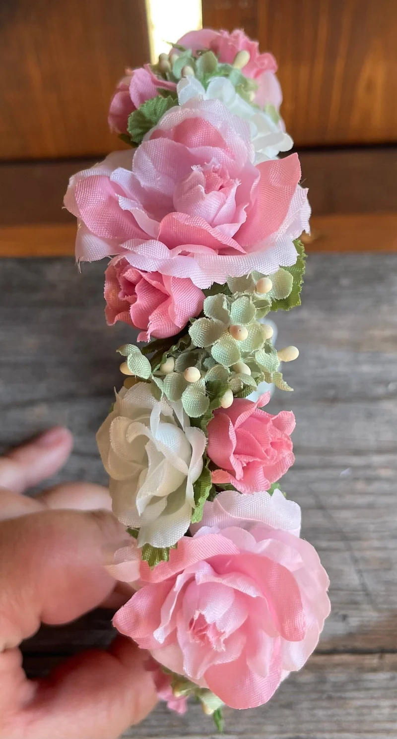 Blüten Haarreifen zum Dirndl, rosa, pink, grün, Braut