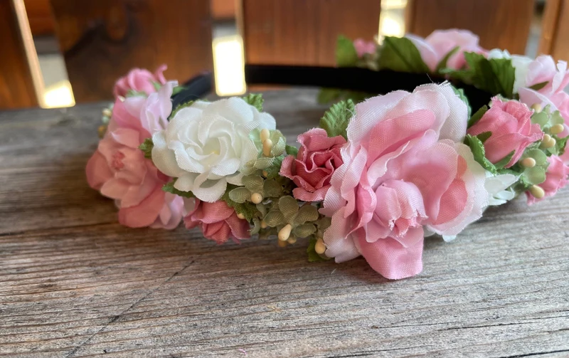Blüten Haarreifen zum Dirndl, rosa, pink, grün, Braut