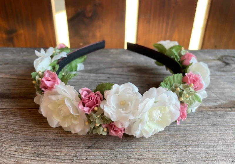 Blüten Haarreifen zum Dirndl, rosa, weiß, Braut