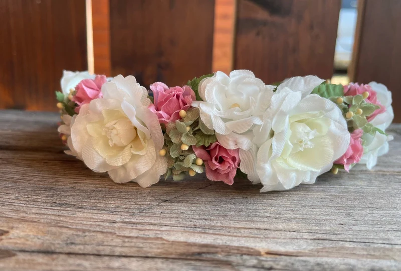 Blüten Haarreifen zum Dirndl, rosa, weiß, Braut