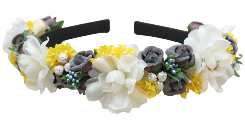 Blüten Haarreifen zum Dirndl, gelb, grau, gold