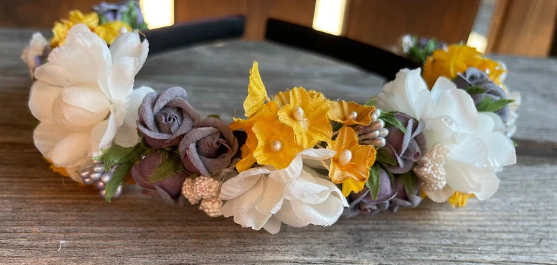 Blüten Haarreifen zum Dirndl, gelb, grau, gold