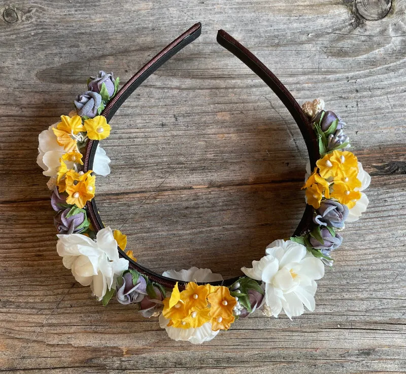Blüten Haarreifen zum Dirndl, gelb, grau, gold
