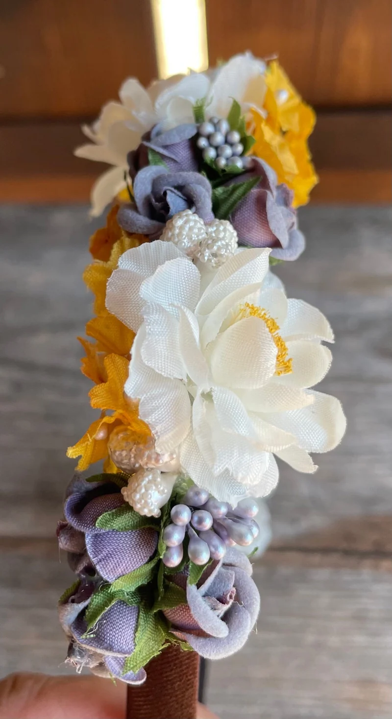 Blüten Haarreifen zum Dirndl, gelb, grau, gold