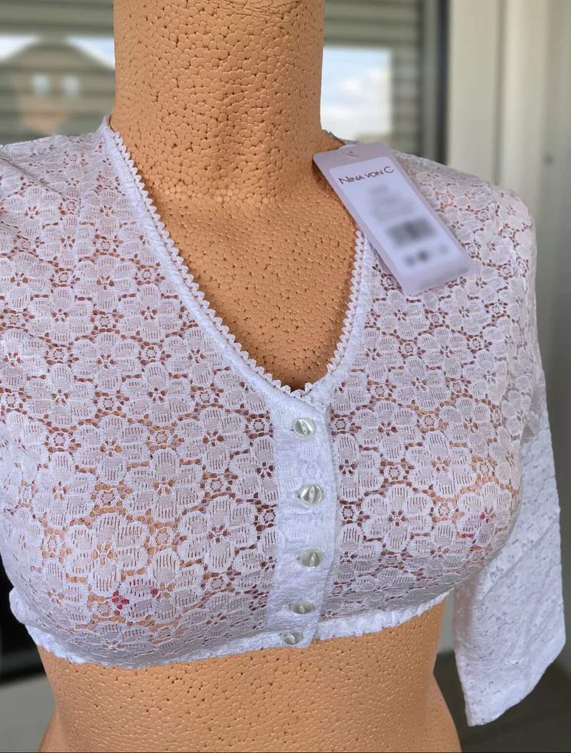 Dirndlbluse Nina von C., Sabine, weiß, 3/4 Arm, V-Ausschnitt