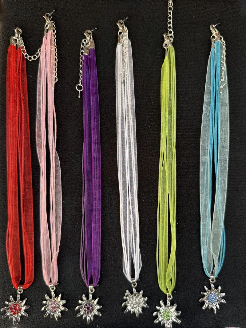 Trachten Kette mit großem Edelweiß, Alpencollier, verschiedene Farben