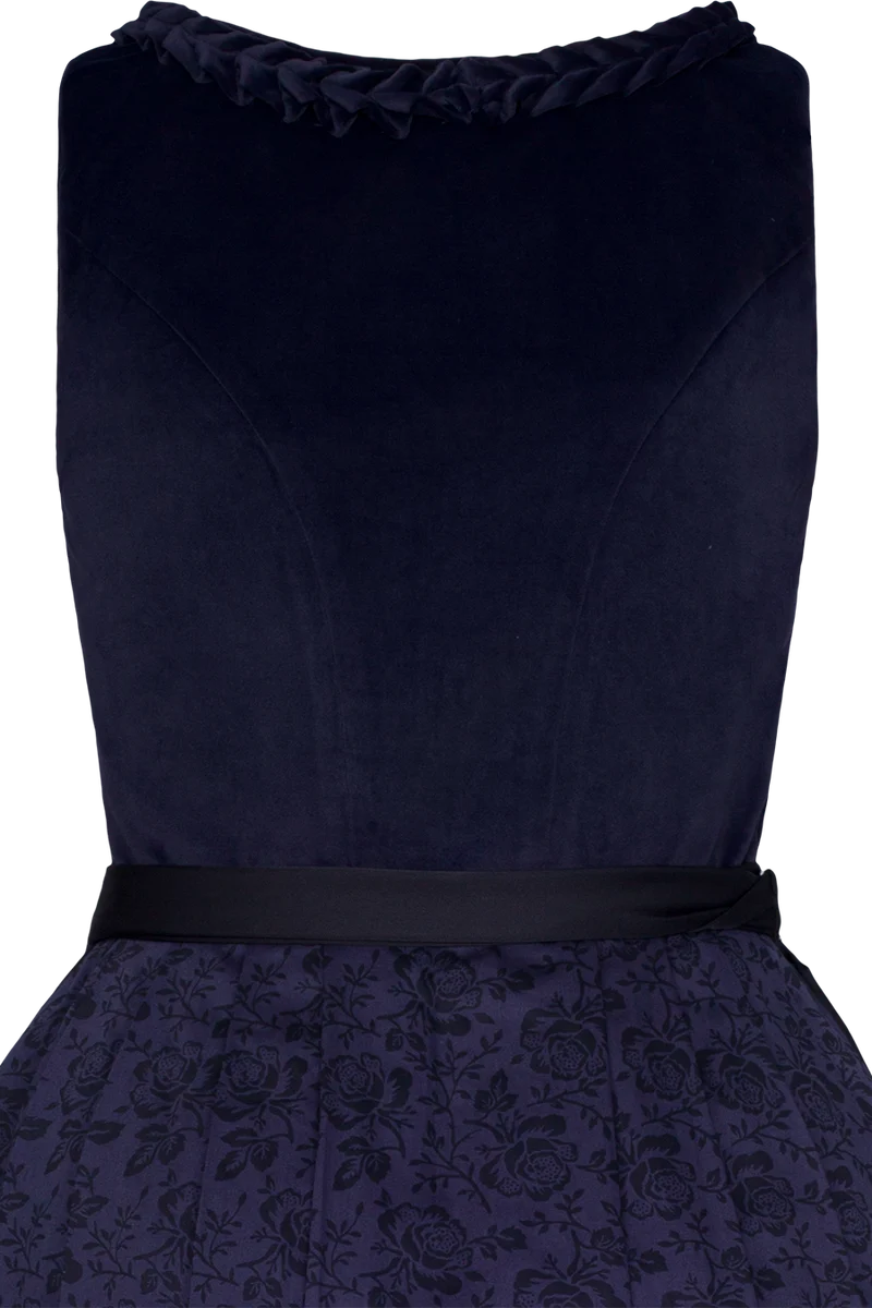 Monochromes Midi-Samtdirndl mit Froschgoscherln - marine