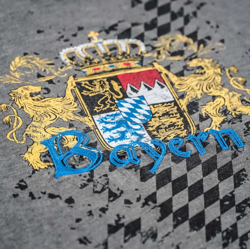 Herrenshirt, Trachten Shirt, Bayern, Wappen, grau