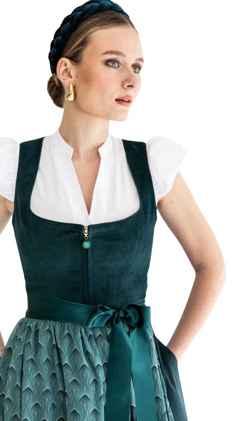 Dirndl Alpenfee, Rona, Petrol, Corddirndl, Midi 70 cm