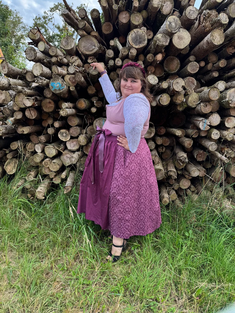Dirndl Alpenfee, Alena, Leinen, Maxidirndl, beere, rosa, große Größen