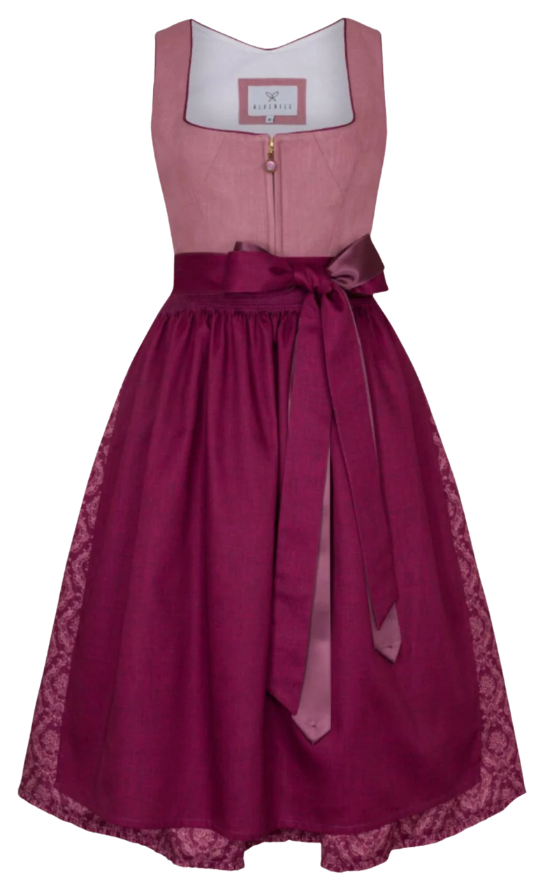 Dirndl Alpenfee, Alena, Leinen, Maxidirndl, beere, rosa, große Größen