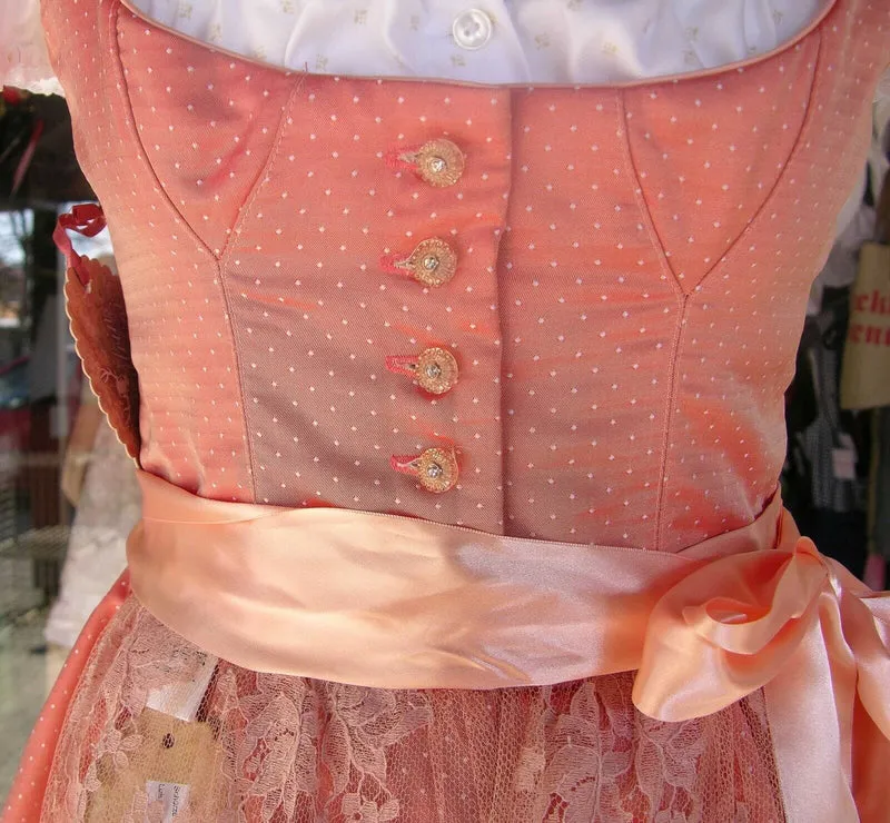 Dirndl Trentini, Lachs, Spitze, Midi 70 cm, Brautdirndl, Gr. 38