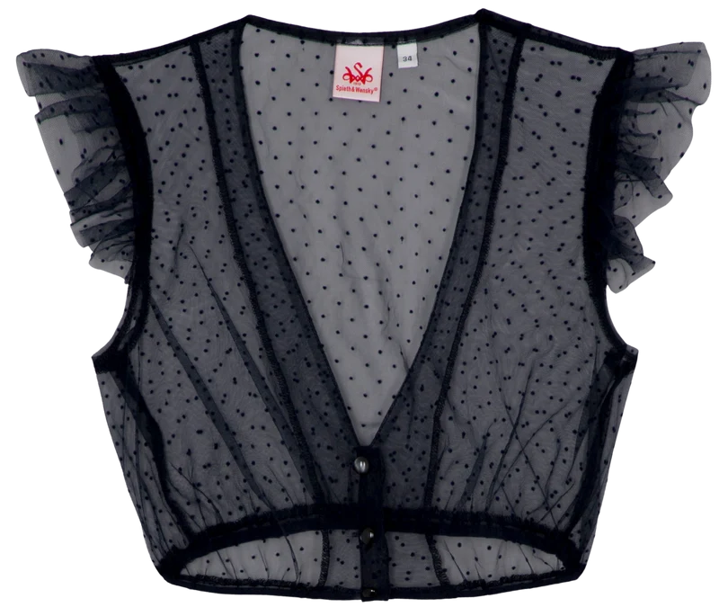 Dirndlbluse, Spieth & Wensky, Genta, Flügelärmel, dunkelblau