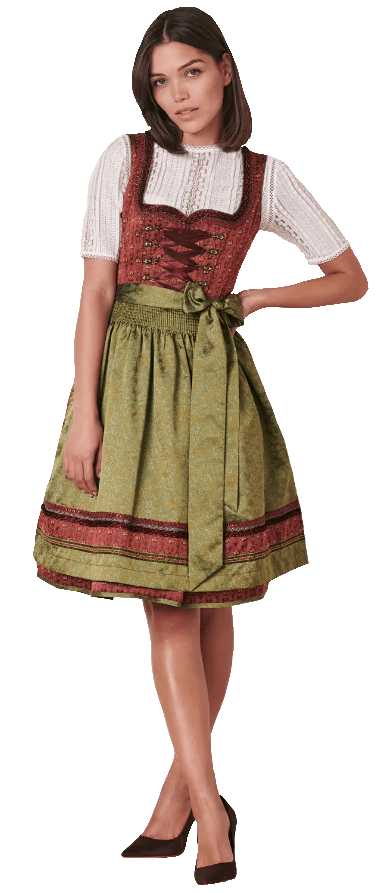Dirndl Krüger Madl, Helmina, Midi 60 cm, Rost, Grün, Gr. 42