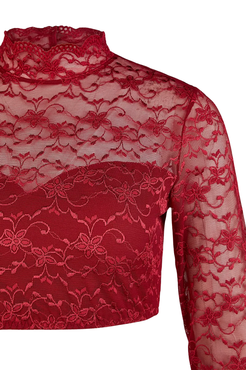 Dirndlbluse Nina von C., Elvira, bordeaux, langarm, hochgeschlossen