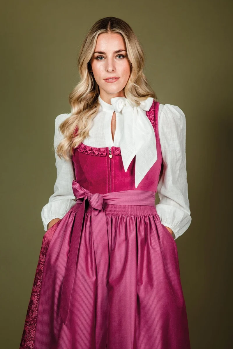 Dirndl Alpenfee, Zazu, Samt pink 75 cm, Große Größen
