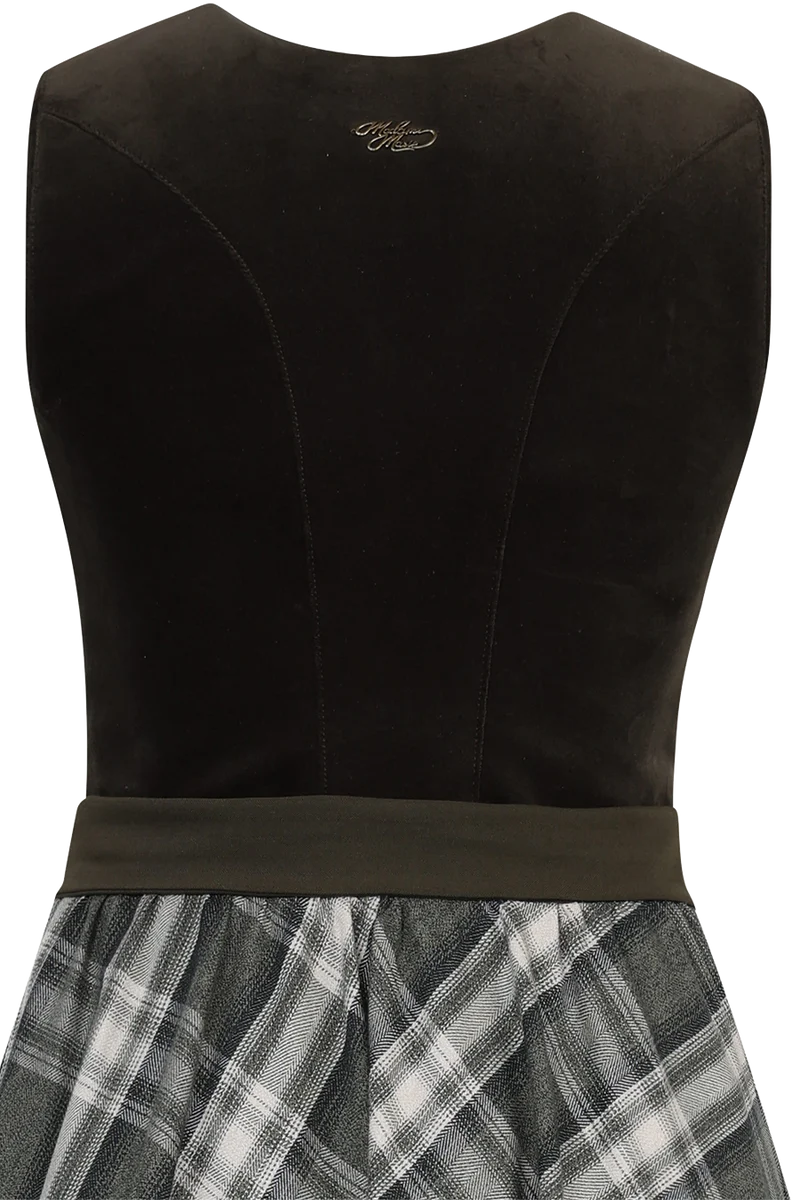 Langes Samtdirndl mit kariertem Rock und Unterrock - tanne